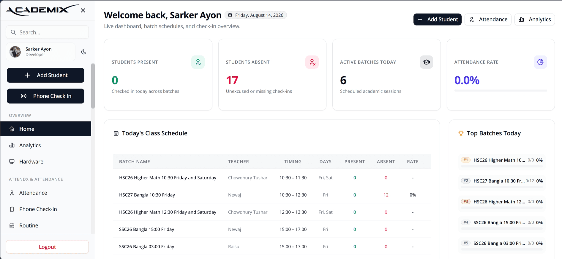 AcademiX Dashboard Preview Desktop Light Mode