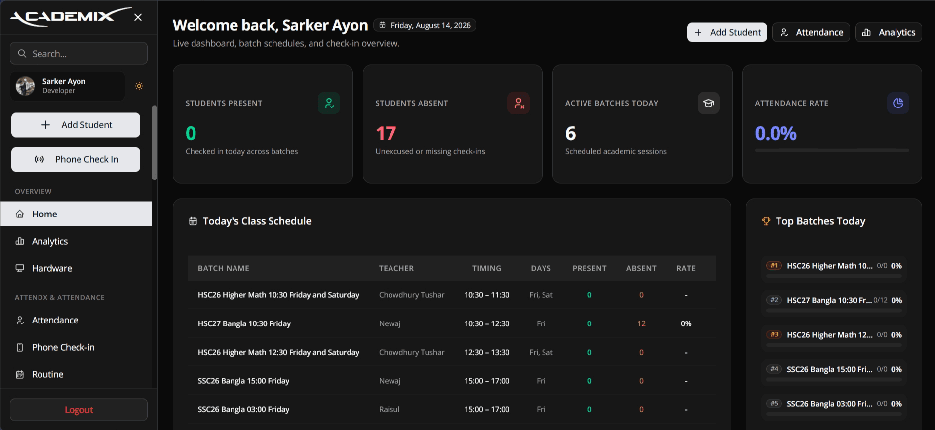 AcademiX Dashboard Preview Desktop Dark Mode