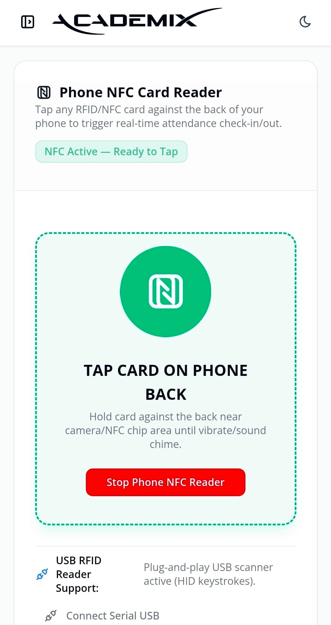 AcademiX Mobile Phone Attendance Check-in