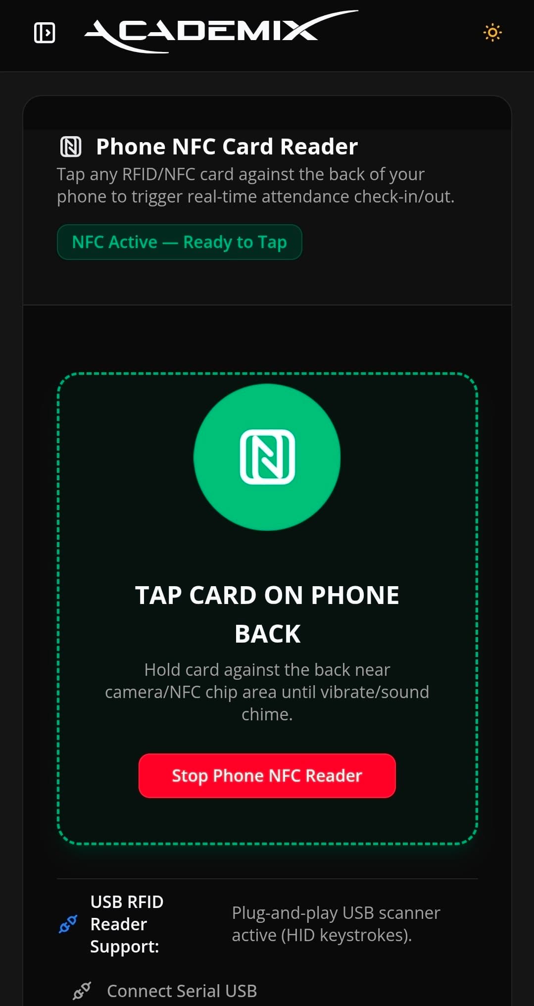 AcademiX Mobile Phone Attendance Check-in