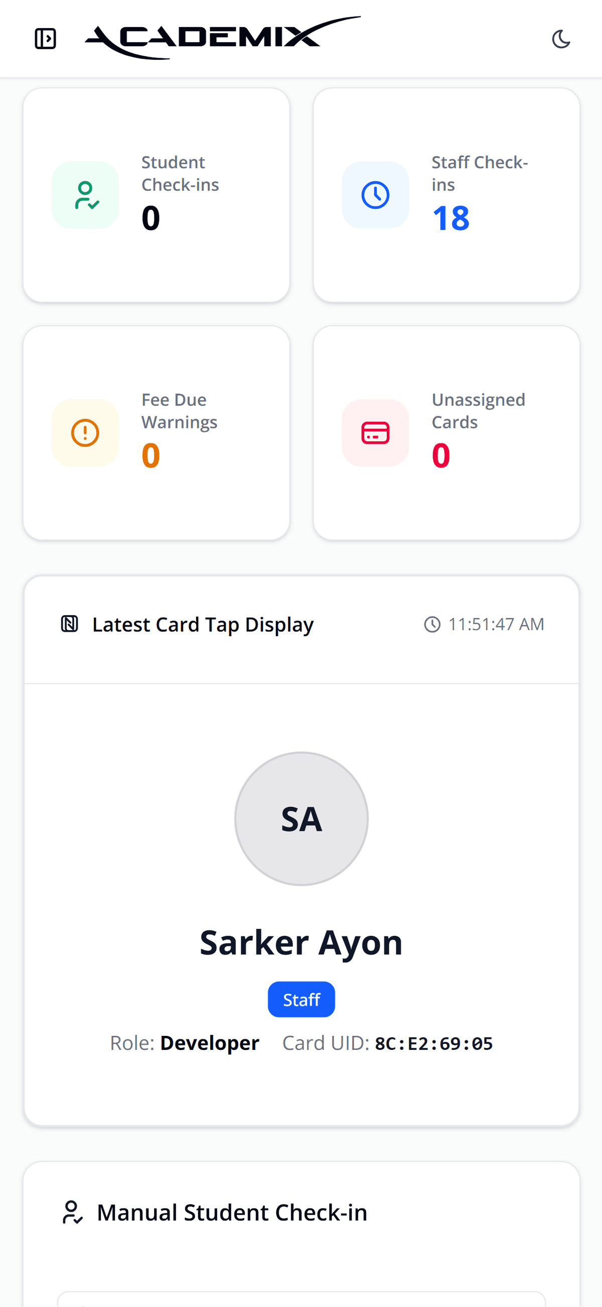 AcademiX Scan Logs Mobile Light Mode